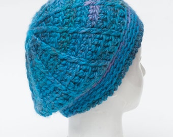 Wool beret Blue Merino beret Crochet slouchy Blue wool hat knitted hat Womens beanies Blue knit hat Wool Hat Beret Crochet hats women