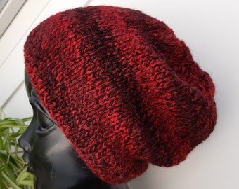 Red knit hat Alpaca Merino wool knitted hats