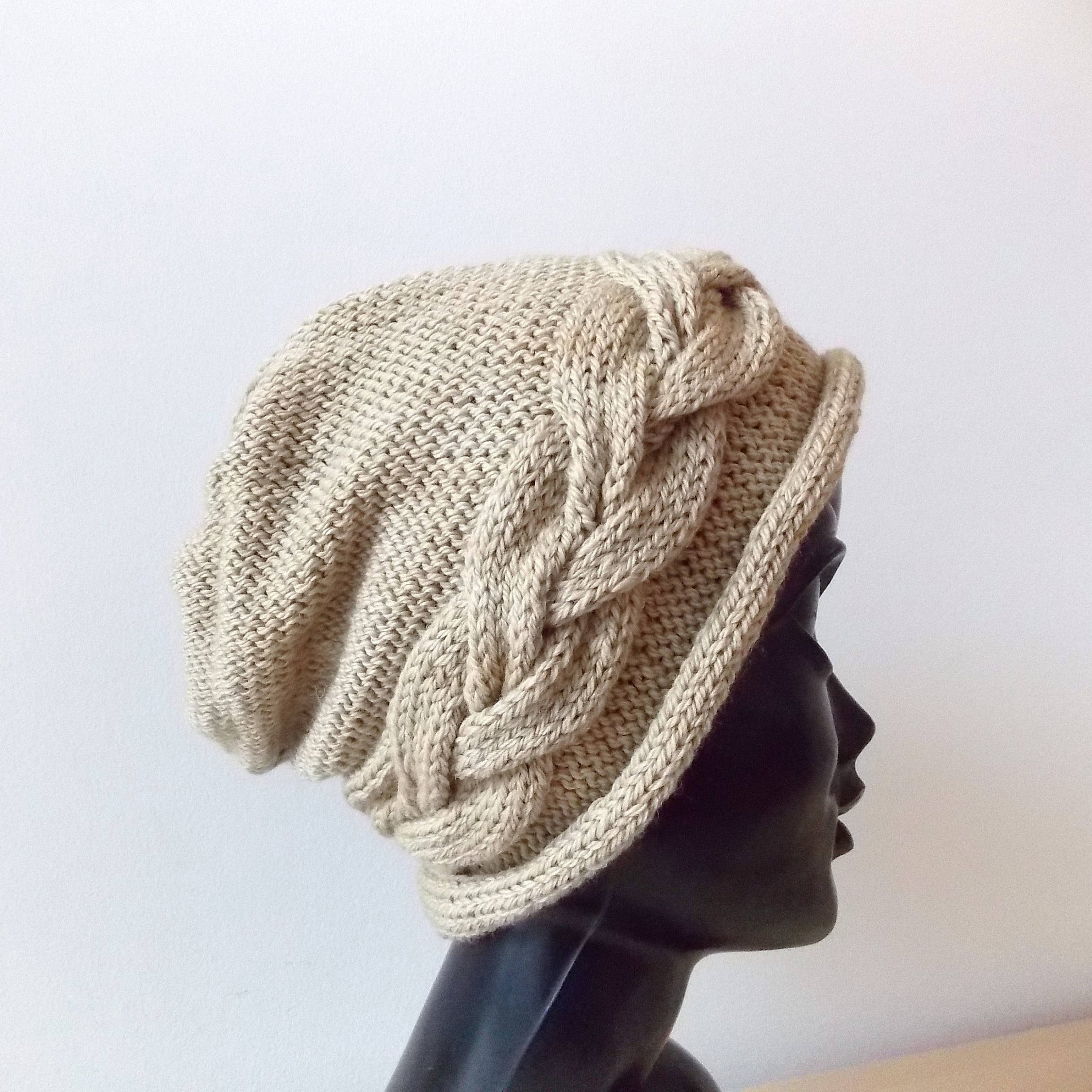 Aran Hats Merino Slouchy Hat Brown Wool 