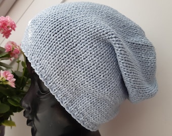 Knit hat slouchy beanie Light blue elegant beanies for women