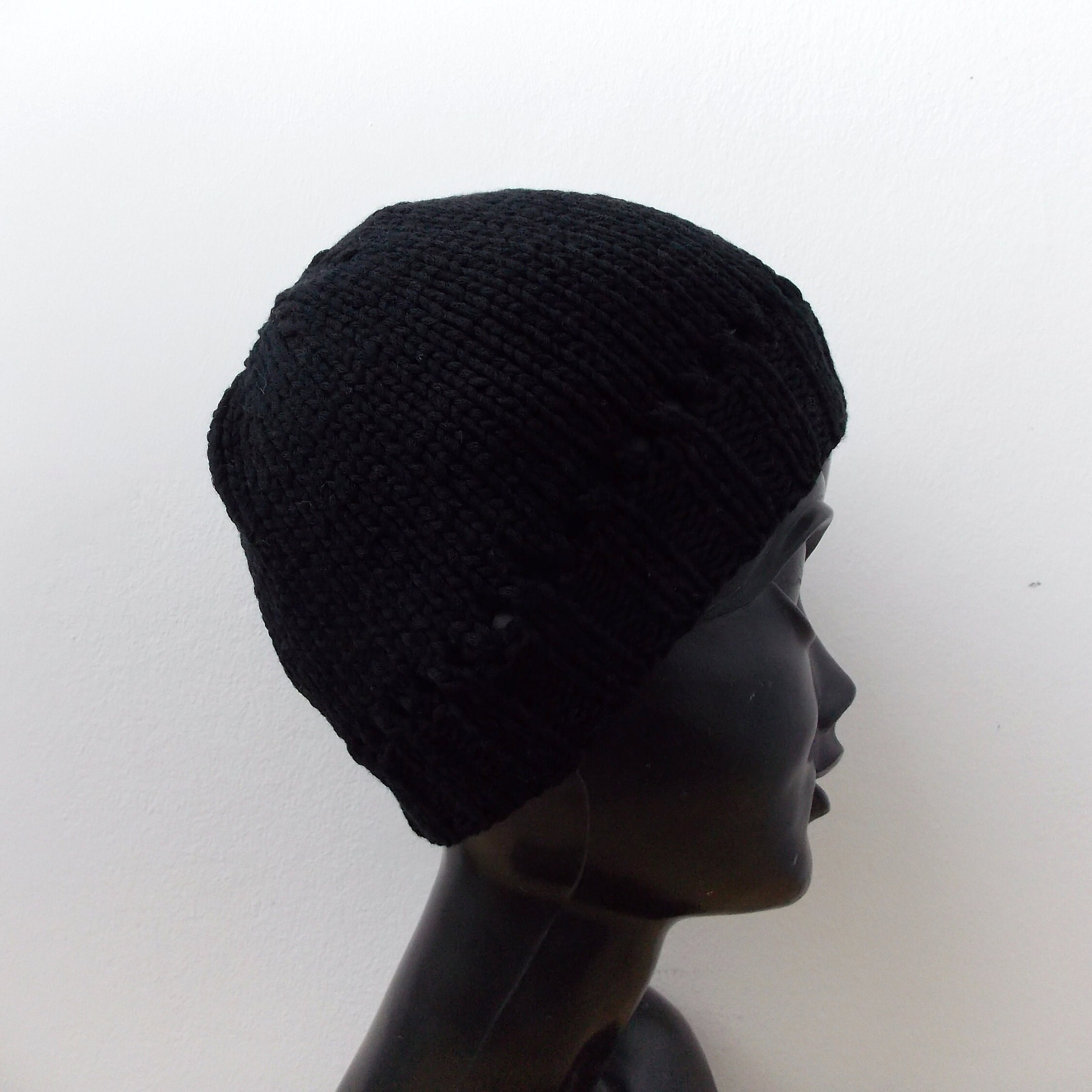 Beanie Knit Hat Black Knitting Slouchy 