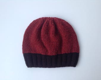 Merino Wool Hand Knitting Hat Burgundy caps men Womens Kids Hat Red Brown Slouchy Beanie Slouch Hat Winter Womens Accessories