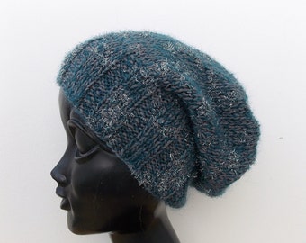 Shiny womens hats Blue Beanie Knit hats women slouchy beanie hat slouchy hats Knit beanies knit hat