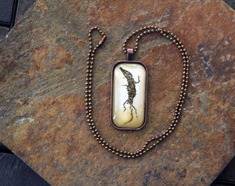 Fossil Crocodile Photo Pendant Necklace