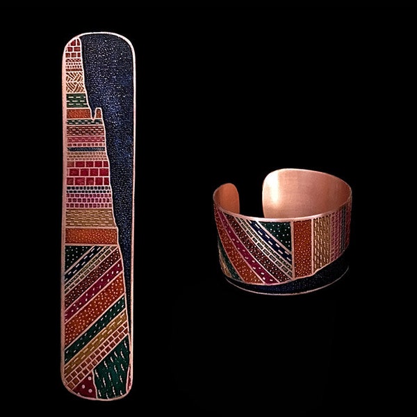 Etched and Colored Copper Grand Canyon Stratigraphic Column Cuff Bracelet