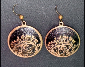 Etched Copper Bacteriophage Design Earrings