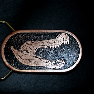Etched Copper Deinosuchus Fossil Design Belt Buckle