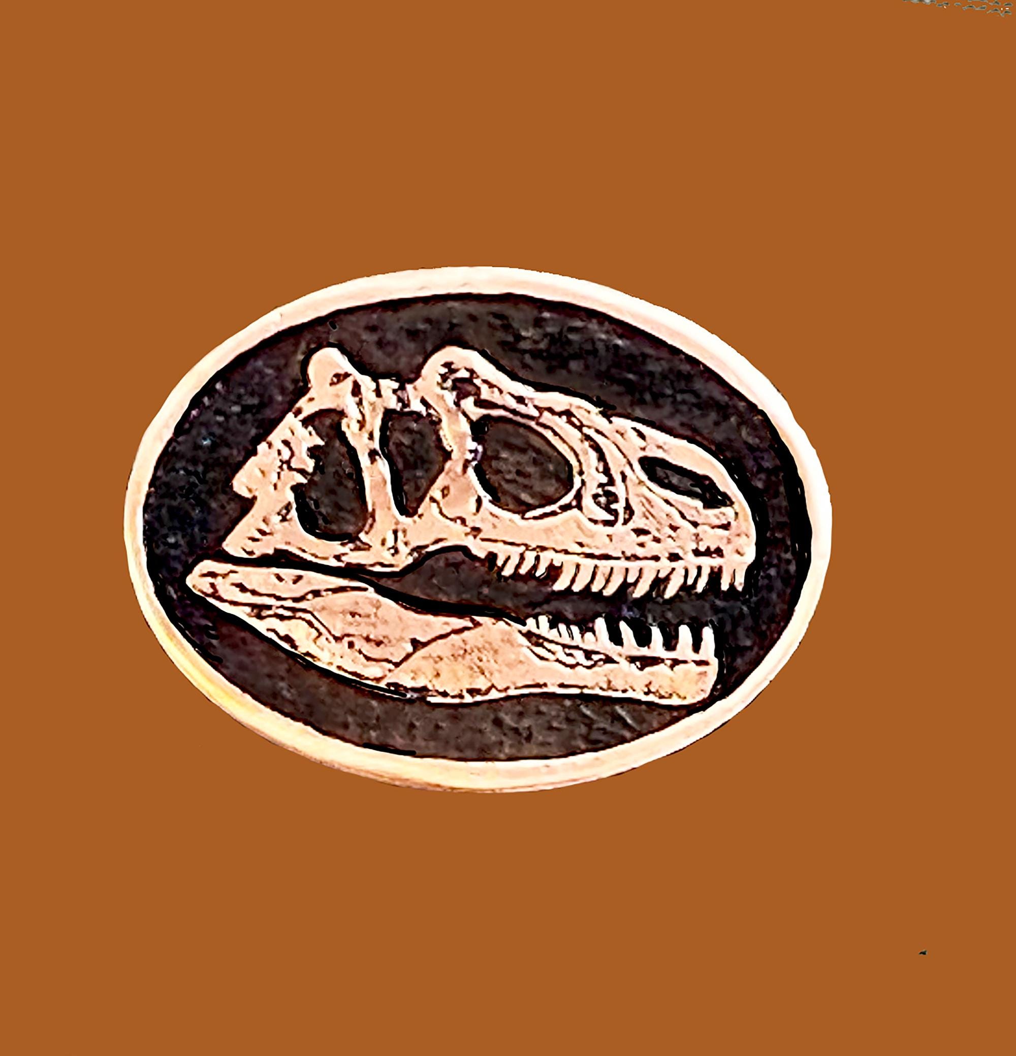 Allosaurus Skull Etched Copper Lapel Pin or Tie Tack