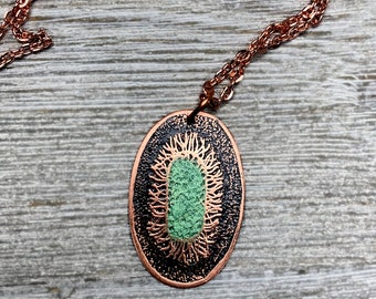 Bacterium Klebsiella Etched Copper Necklace