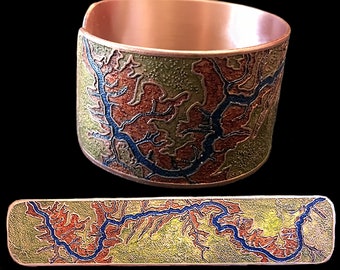 Etched and Colored Copper Colorado River in the Grand Canyon Cuff Bracelet