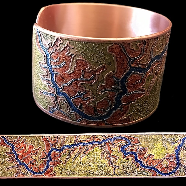 Etched and Colored Copper Colorado River in the Grand Canyon Cuff Bracelet