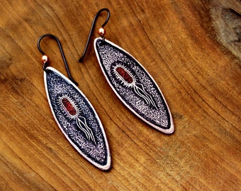 Etched and Colored Copper E. coli Bacteria Design Earrings