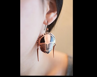 Etched and formed Copper Cryptolithus Trilobite Earrings