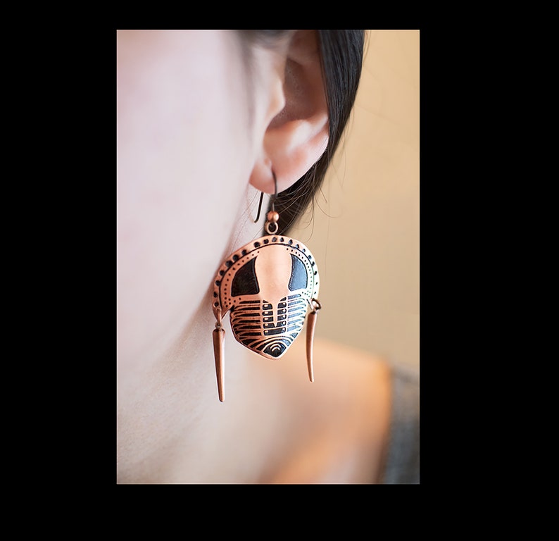 Etched and formed Copper Cryptolithus Trilobite Earrings image 1