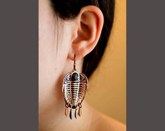 Etched  and Formed Copper Trilobite Earrings