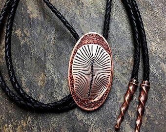 Dickinsonia Fossil Design Etched Copper Bolo Tie