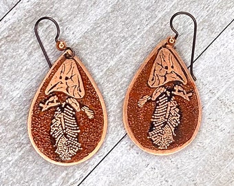 Tiktaalik Fossil etched in copper earrings