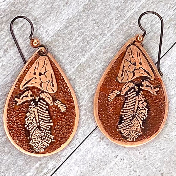 Tiktaalik Fossil etched in copper earrings