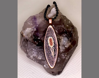 Etched and Colored Copper E.coli design Pendant Necklace
