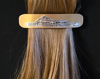 Mount Timpanogos Etched in German Silver on a Brass Hairclip