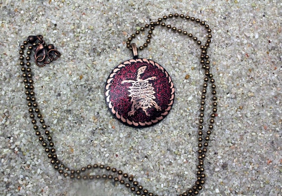 Etched Copper Green River Fossil Turtle Pendant Necklace
