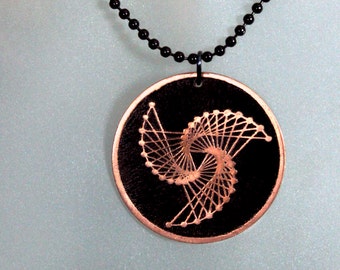 Etched Copper Fibonacci Spiral Design Pendant Necklace