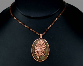 Etched and Colored Copper Tardigrade Design Necklace