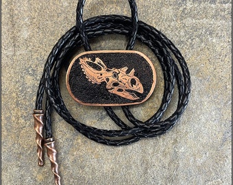 Utahceratops Skull Design Etched into Copper Bolo Tie