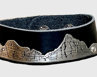 Zion NPs The Watchman etched in German Silver on leather cuff