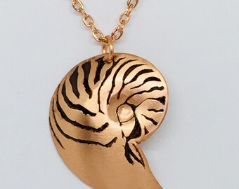 Nautilus Shell Design Etched Copper Necklace