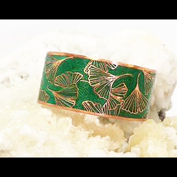 Ginkgo Leaves Etched in Copper Patinated Cuff Bracelet