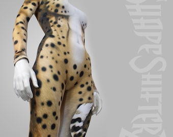 Cheetah Scoop Neck Catsuit Costume WITH PRINTED TAIL