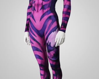 Classic Cheshire Cat Inspired - Catsuit/Pull-Up Bodysuit for Halloween or working out.