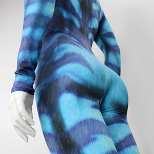 Woman&#39;s Blue Cheshire Cat Inspired - ScoopNeck Pull-Up CatSuit for Halloween or working out.