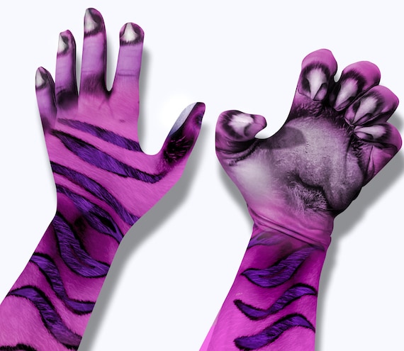 Mischief Stripe Cat Costume Gloves | Pink and Purple Stripes | Convertible-Fingerless Gloves