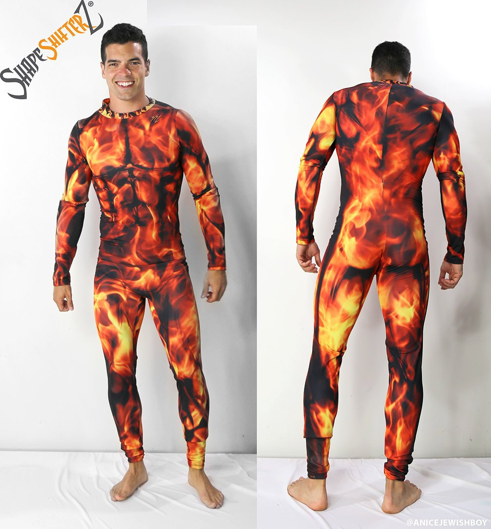 Burning Fire Man Bodysuit Costume 