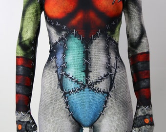 Colorful Love Patches Doll Catsuit for Halloween, Dance or Athletic Performance
