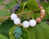 Good Fortune and Strength Opalite, Lava Stone, Mookite and Rosewood Hamsa Gemstone Bracelet