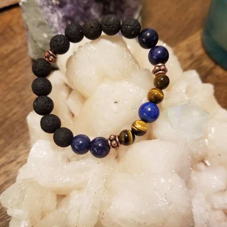 Lapis Lazuli Sodalite and Lava Stone Bracelet Tiger Eye