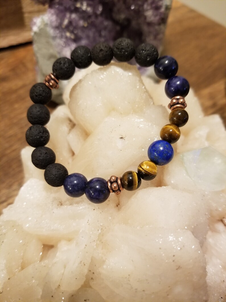 Lapis Lazuli Sodalite and Lava Stone Bracelet Tiger Eye
