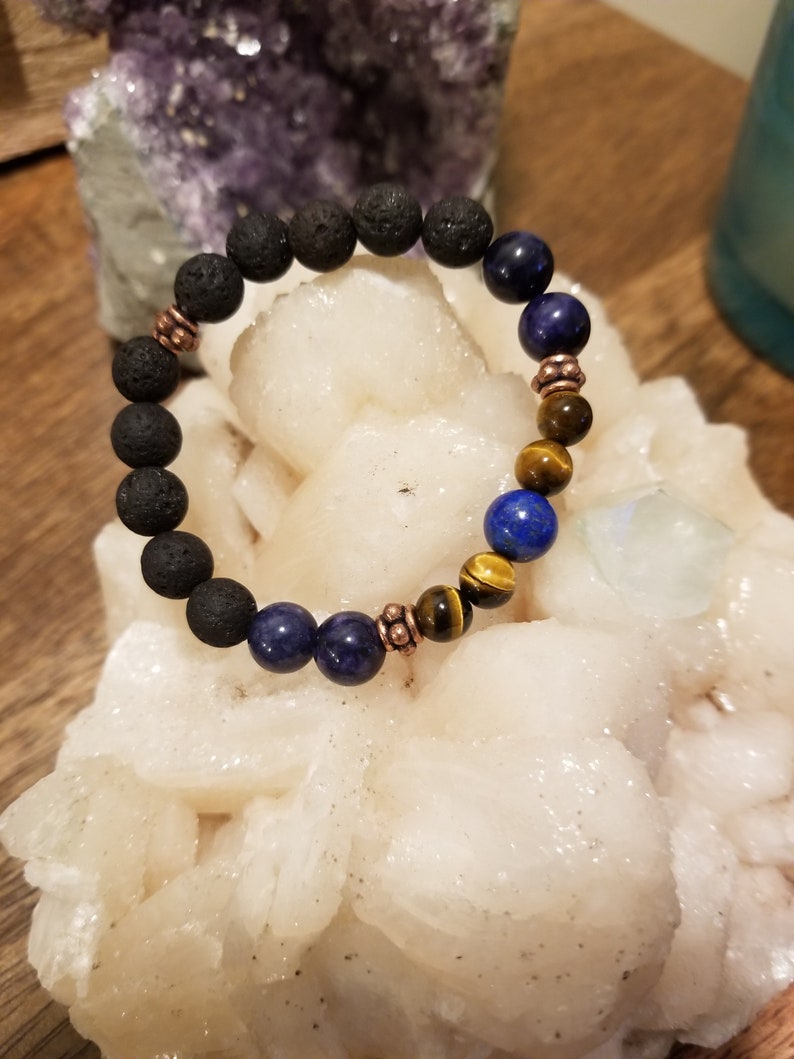 Lapis Lazuli Sodalite and Lava Stone Bracelet Tiger Eye