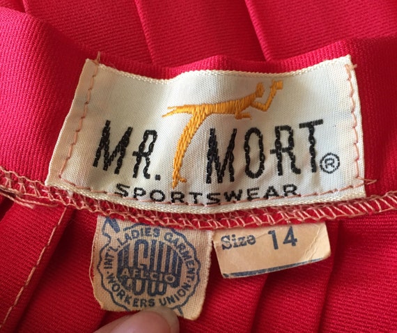 1960's Mr. Mort Sportswear Vibrant Red Pleated Sk… - image 4