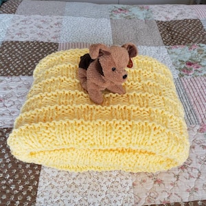 Sunshine Yellow Hand Knitted Baby Blanket