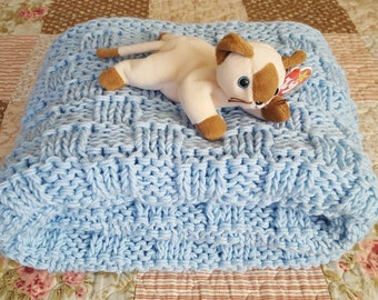 Blue Hand Knitted Baby Blanket