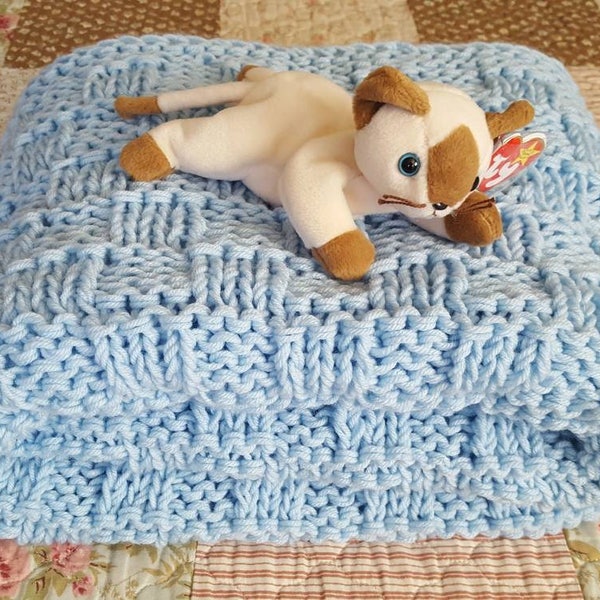 Blue Hand Knitted Baby Blanket