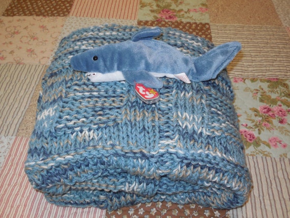 Sea Blue Hand Knitted Baby Blanket