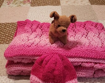 Jazzy Pink Variegated Hand Knitted Baby Blanket