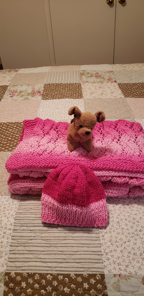 Jazzy Pink Variegated Hand Knitted Baby Blanket