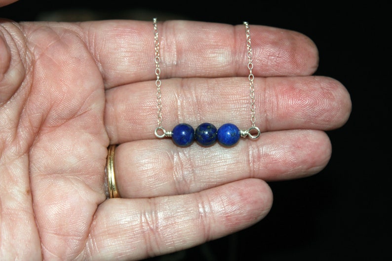 Dainty Three Gemstone Bar Necklace \u2013 Lapis Lazuli Necklace \u2013 Sterling Silver \u2013 Everyday Jewelry \u2013 Minimalist