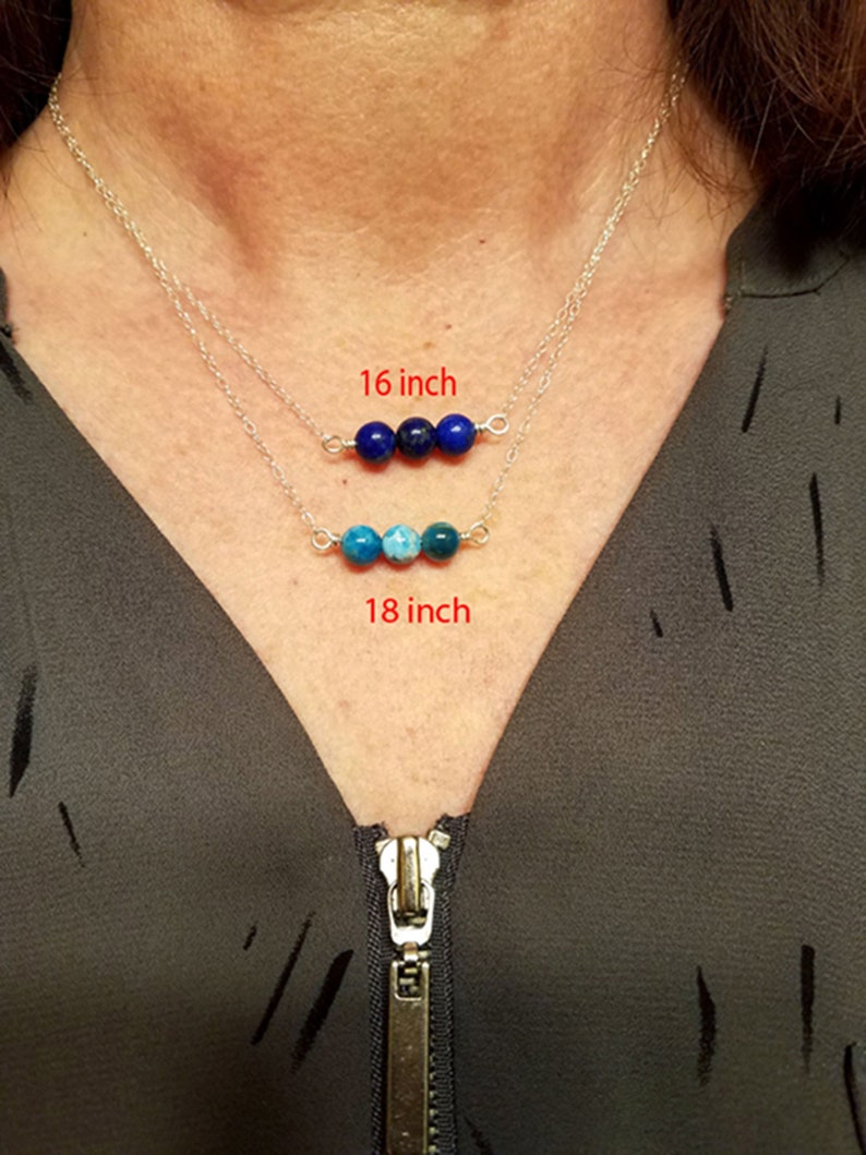 Dainty Three Gemstone Bar Necklace \u2013 Lapis Lazuli Necklace \u2013 Sterling Silver \u2013 Everyday Jewelry \u2013 Minimalist